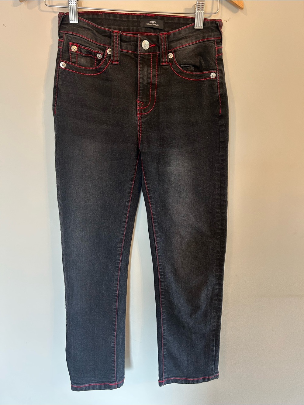 True Religion Kids Ricky Relaxed Straight Jeans Boys 12 Y2K 2000s Red Stitching
